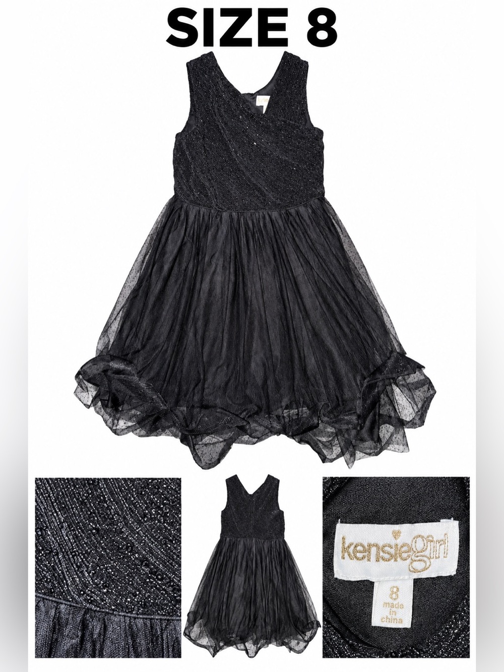 Kensie Girl Black Glitter Tulle Party Dress